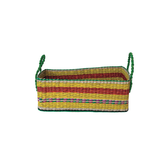 Hand-Woven Seagrass Basket w/ Handles & Stripes