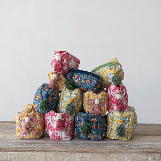 India Block Print Quilted Pouch, Medium