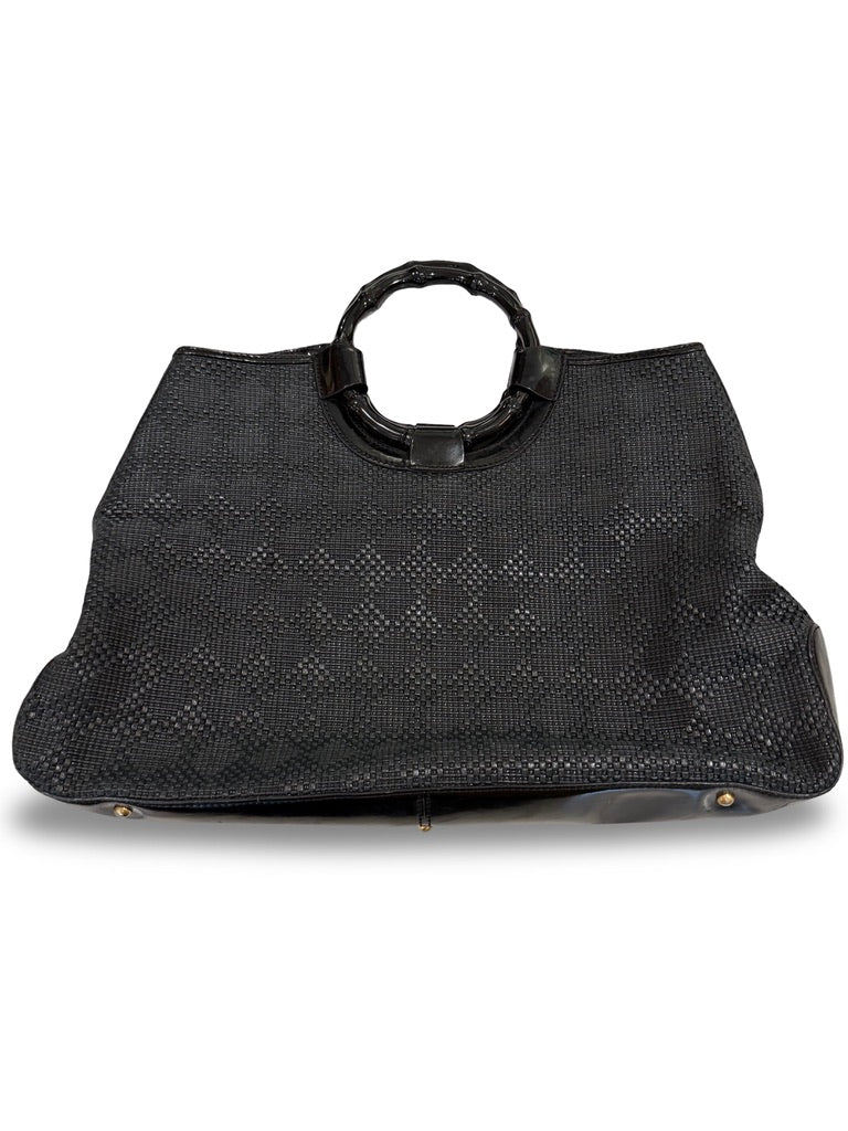 Talbot's Black Woven Tote w/Bamboo Handles