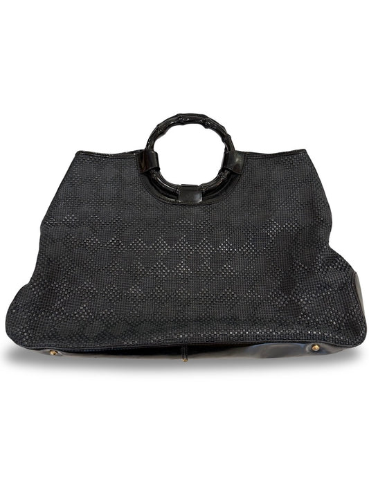 Talbot's Black Woven Tote w/Bamboo Handles