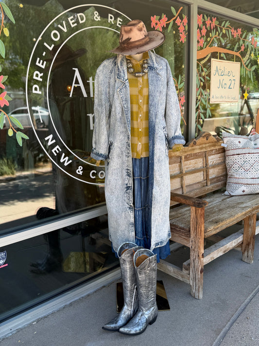 VINTAGE Acid Wash Duster Western Coat