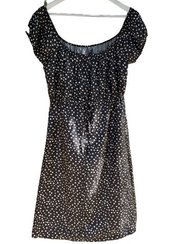 Silk Polka Dot Off the Shoulder Dress