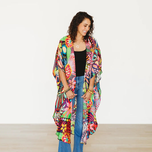 W&W Fiesta Floral Long Kimono, OS