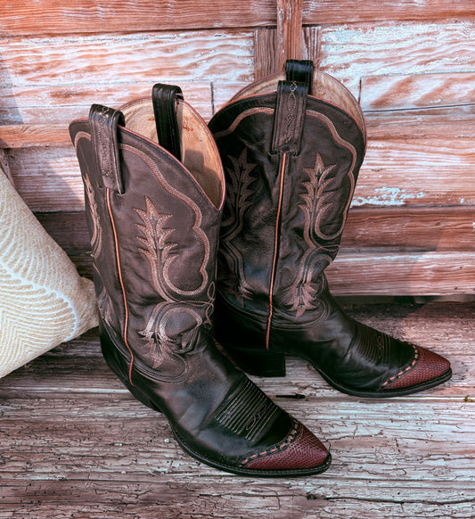 TONY LAMA Women's Black & Cognac Western Boots 9D