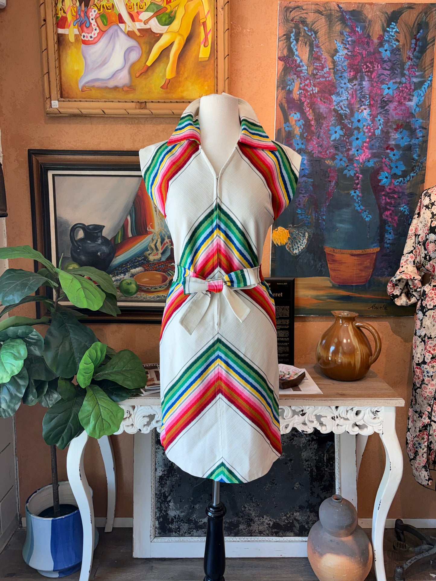 VINTAGE 1970's Bright Chevron Zip Dress
