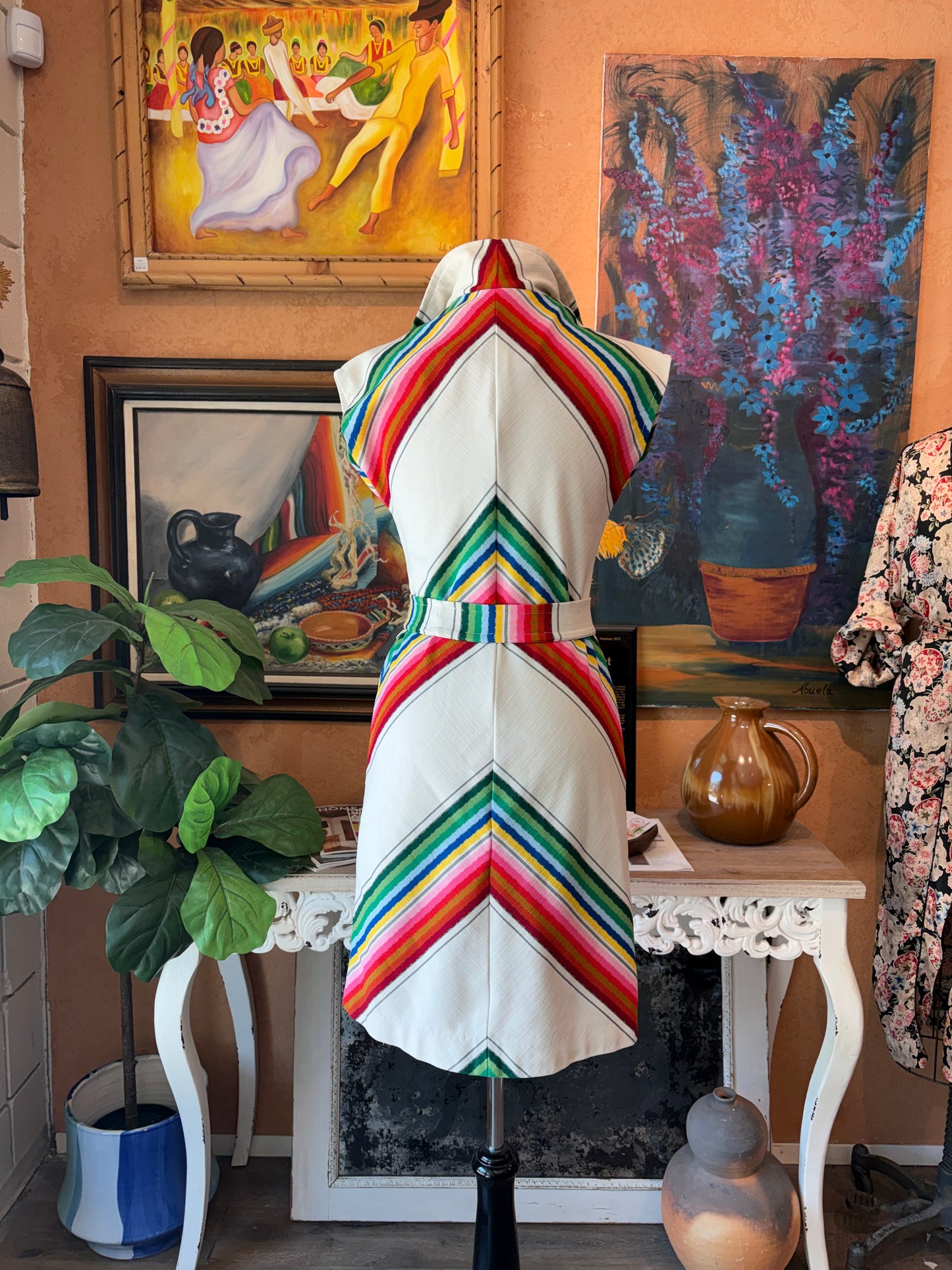 VINTAGE 1970's Bright Chevron Zip Dress