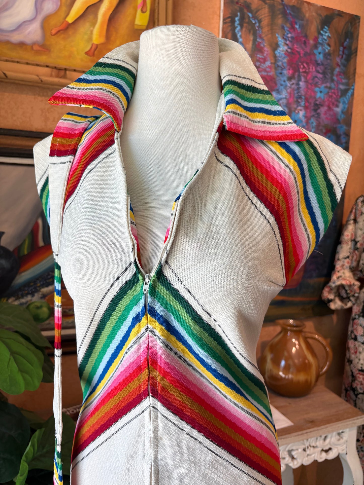VINTAGE 1970's Bright Chevron Zip Dress
