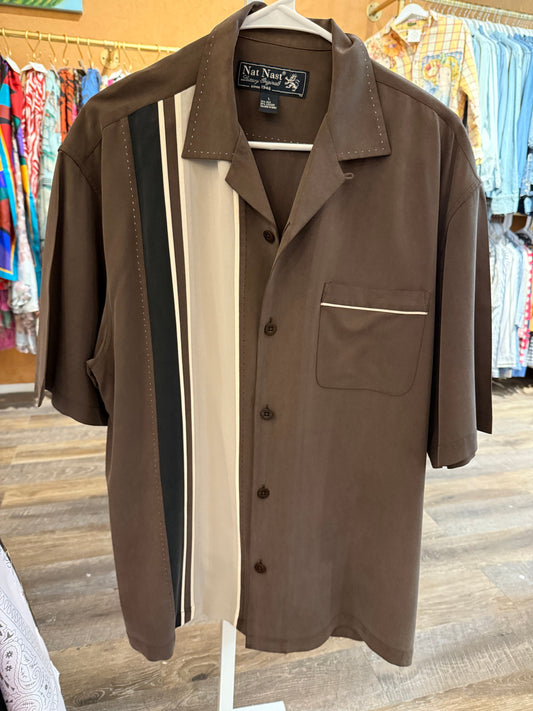 VINATGE NAT NAST BROWN GREY STRIPE SHIRT