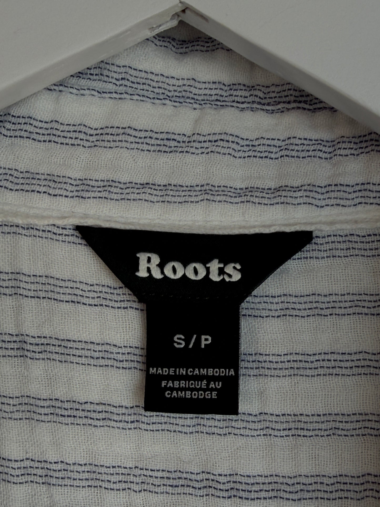 ROOTS Organic Cotton Gauze Stripe Shirt Dress Blue White Size S