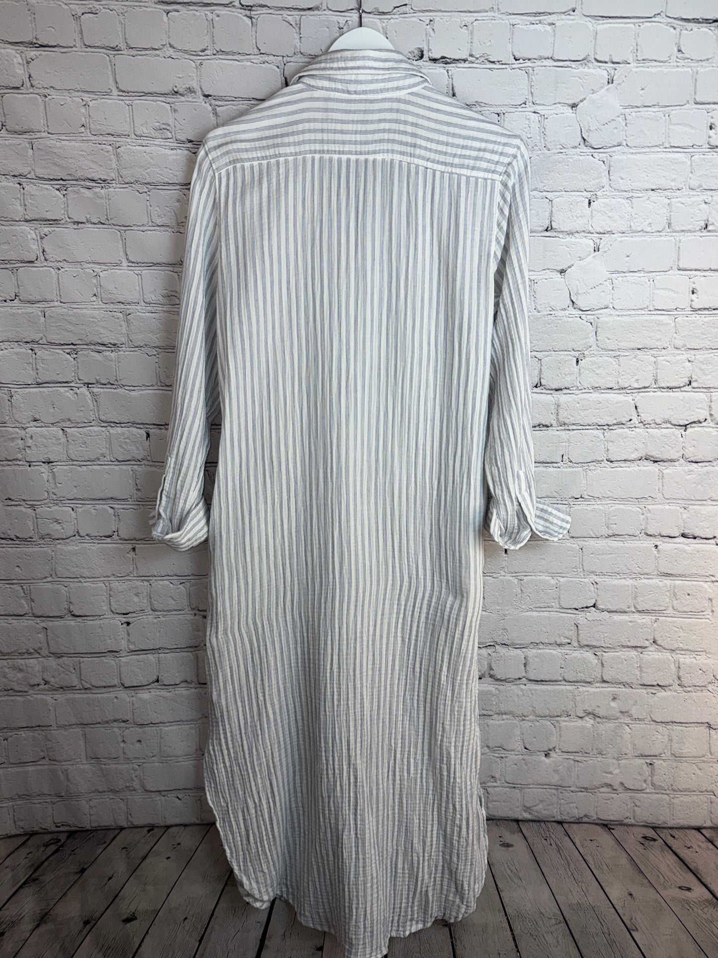 ROOTS Organic Cotton Gauze Stripe Shirt Dress Blue White Size S