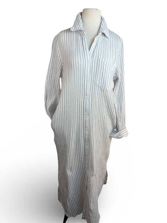 ROOTS Organic Cotton Gauze Stripe Shirt Dress Blue White Size S