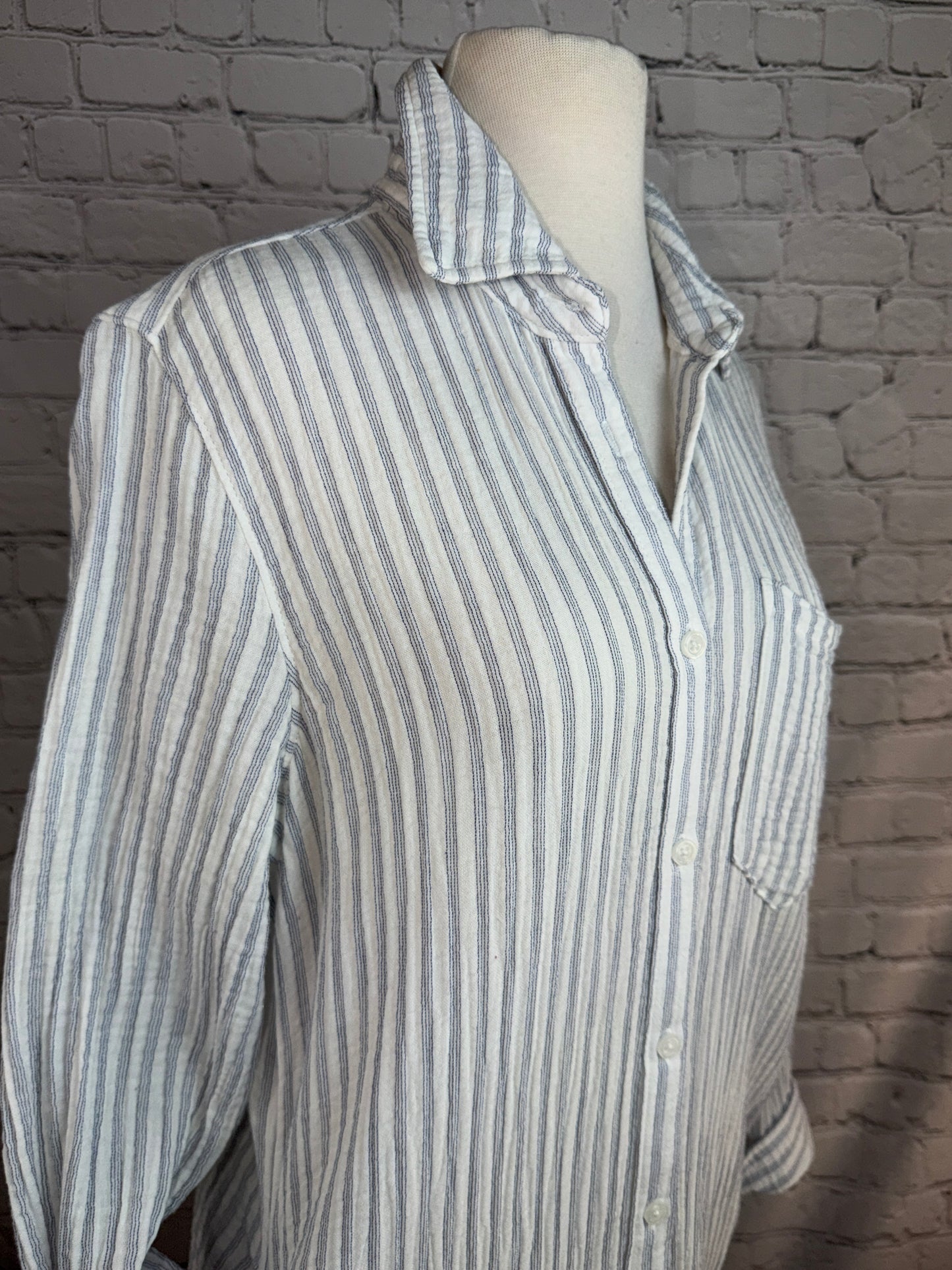 ROOTS Organic Cotton Gauze Stripe Shirt Dress Blue White Size S