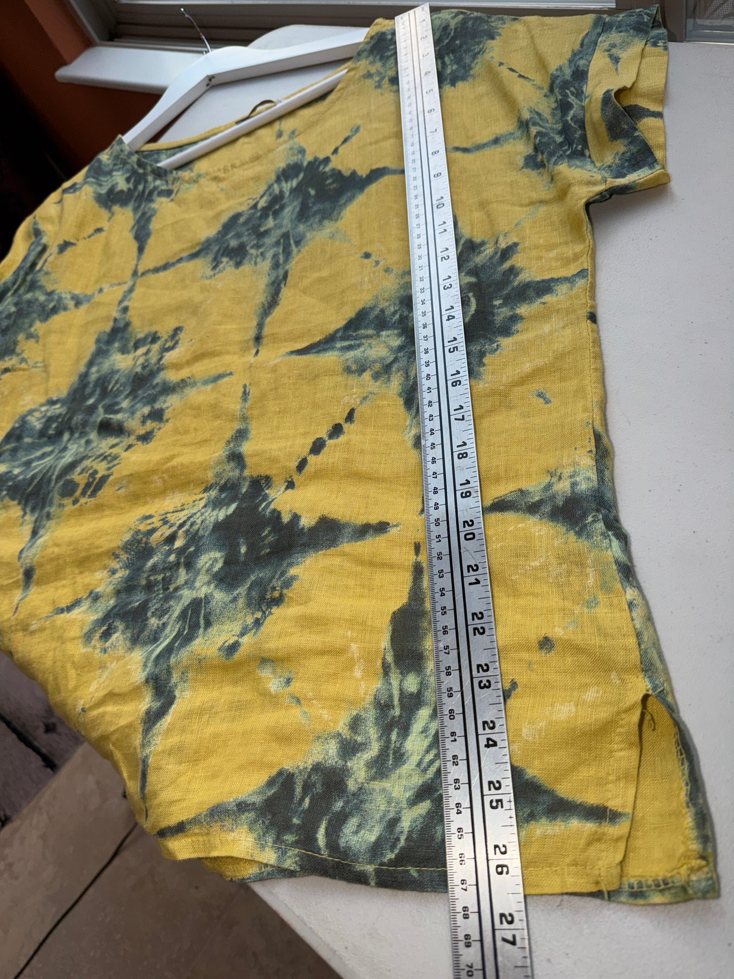 MADE IN ITALY Yellow & Green Linen Tie Dye Top