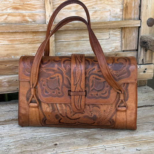 Vintage Hand-tooled Leather Purse Satchel