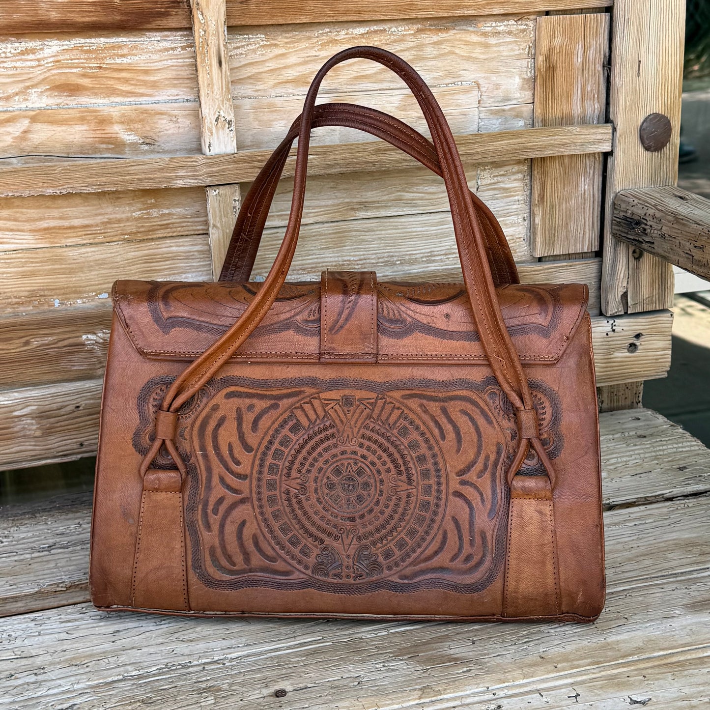 Vintage Hand-tooled Leather Purse Satchel