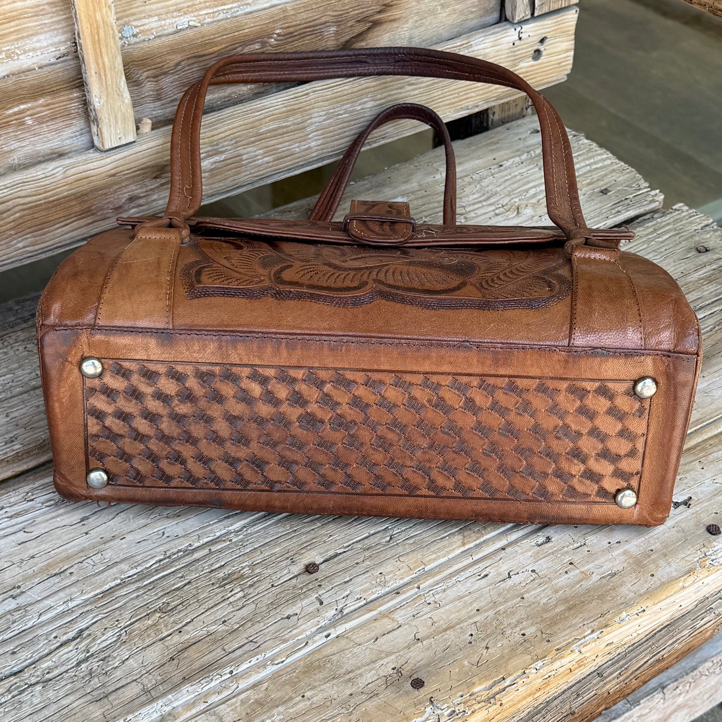 Vintage Hand-tooled Leather Purse Satchel