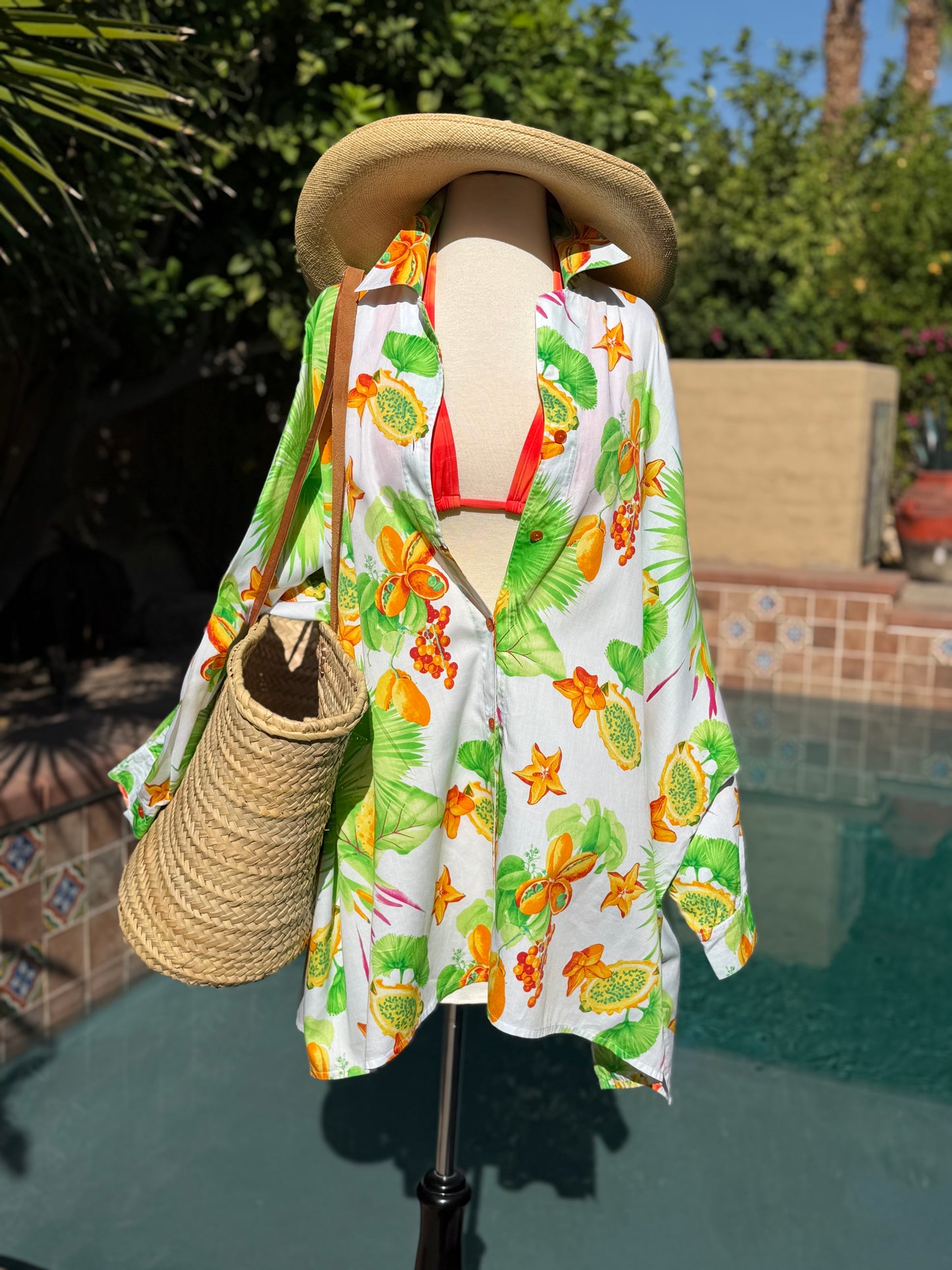 ESCADA Vintage Tropical Cotton Resort Tunic Luxury Swim Cover Up