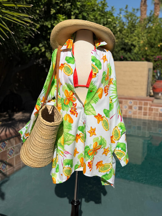 ESCADA Vintage Tropical Cotton Resort Tunic Luxury Swim Cover Up