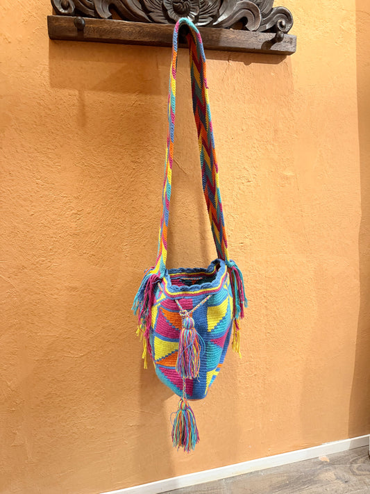 Handmade Mochila Neon Geometric Tassel Crossbody Bag