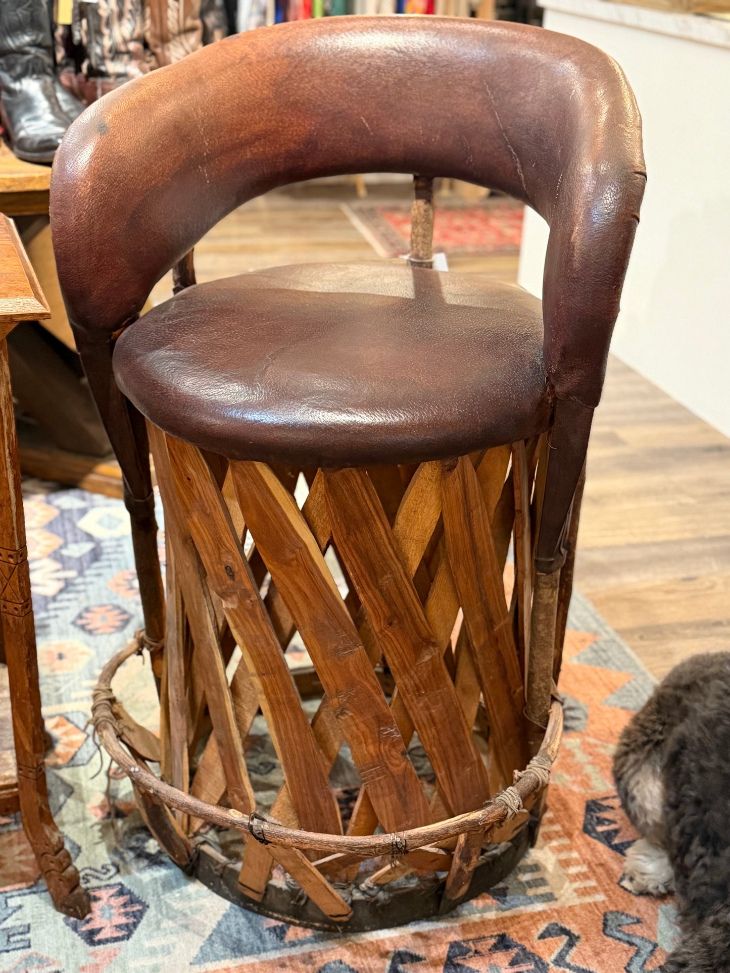 Vintage Mexican Equipales Barrel Barstool – Authentic & Handcrafted