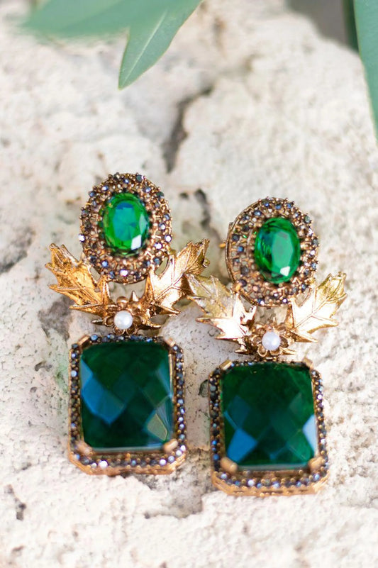 Leafy Love Earrings in Emerald Green
