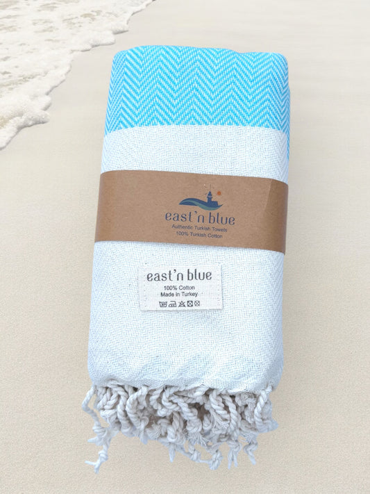 FOUTA Turkish Cotton Beach Towel: Turq