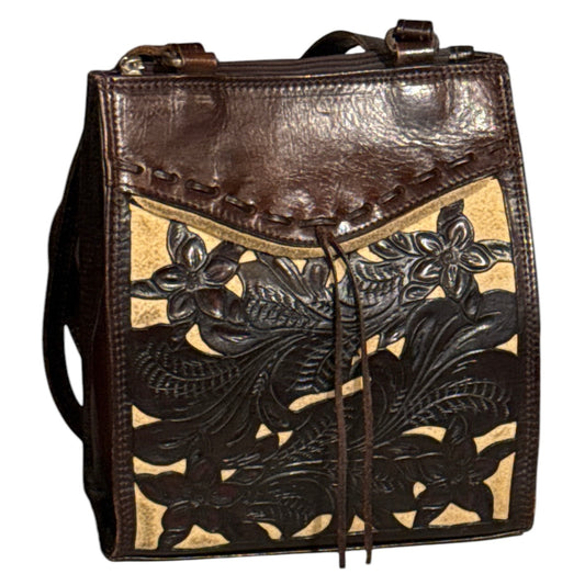 AMERICA WEST PURSE Tooled Leather Chocolate/Beige