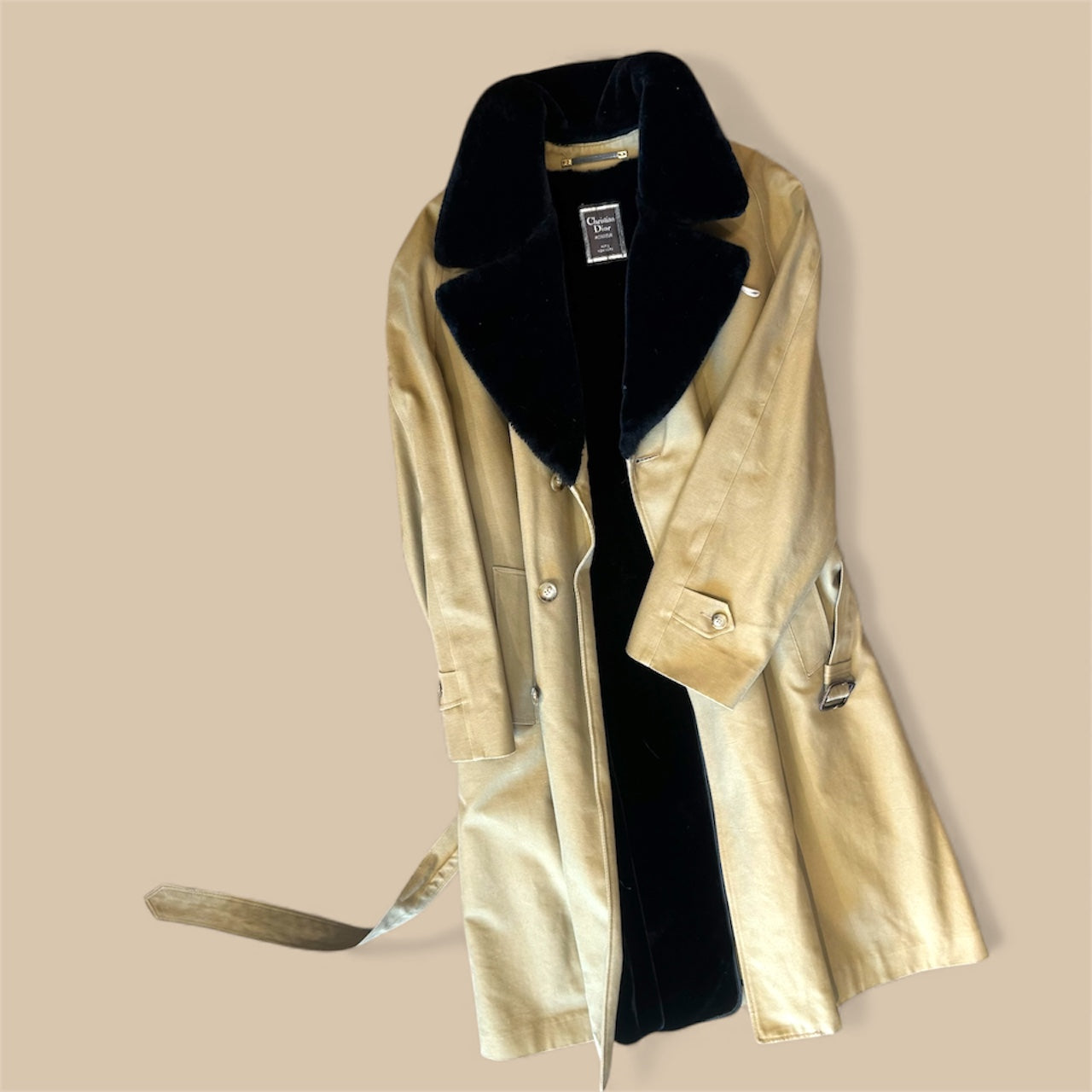 VINTAGE Christian Dior Monsieur Trenchcoat w/Fur Collar & Liner