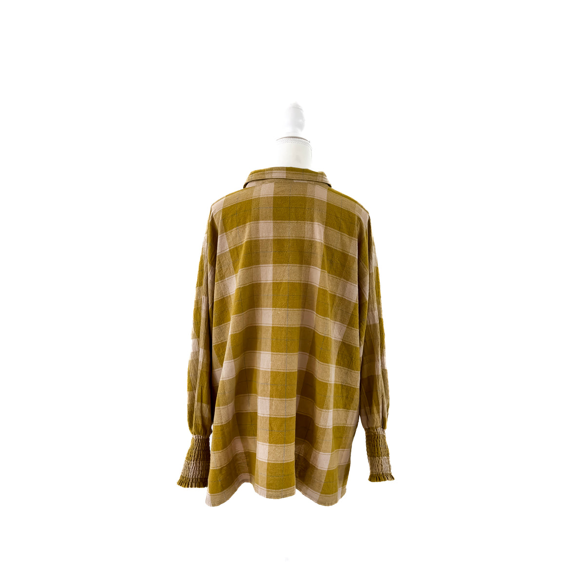 W&W Ranch Plaid Ruched Sleeve Top Chartreuse