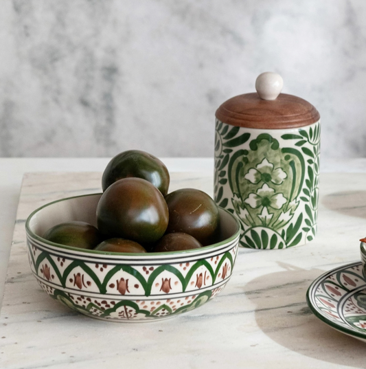 STONEWARE CANISTER HAND PAINTED