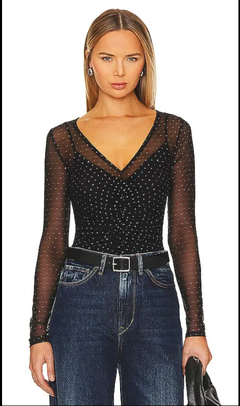 PAIGE Meena Top Black Sheer Metallic