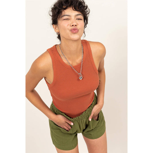 BAKED CLAY Ribbed Tank Top: BAKED CLAY