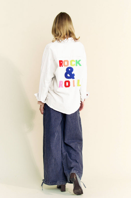 ROCK&ROLL FRINGED HEM Shacket: White, L