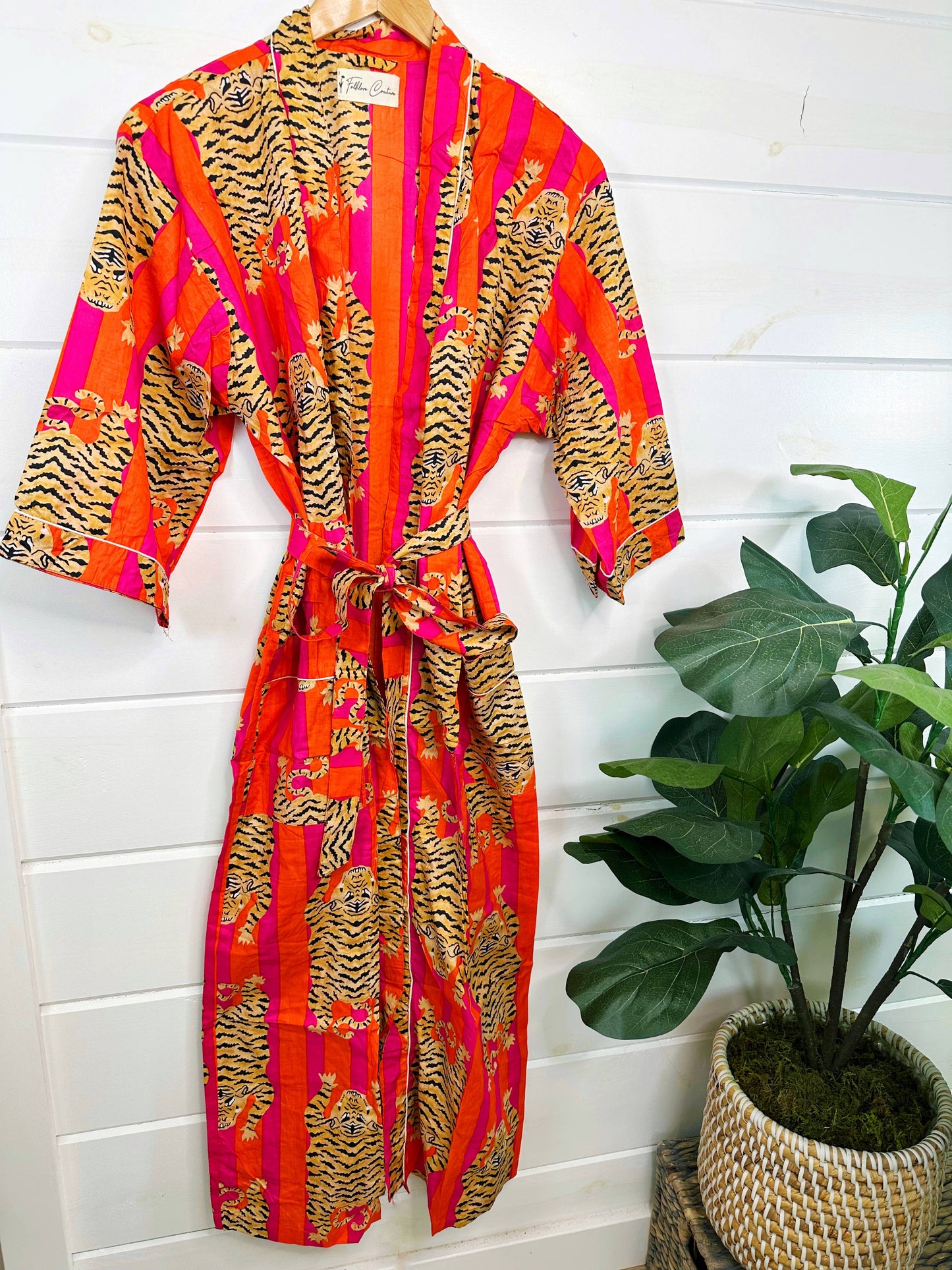 Block Print Cotton Robe Tiger Print, OS