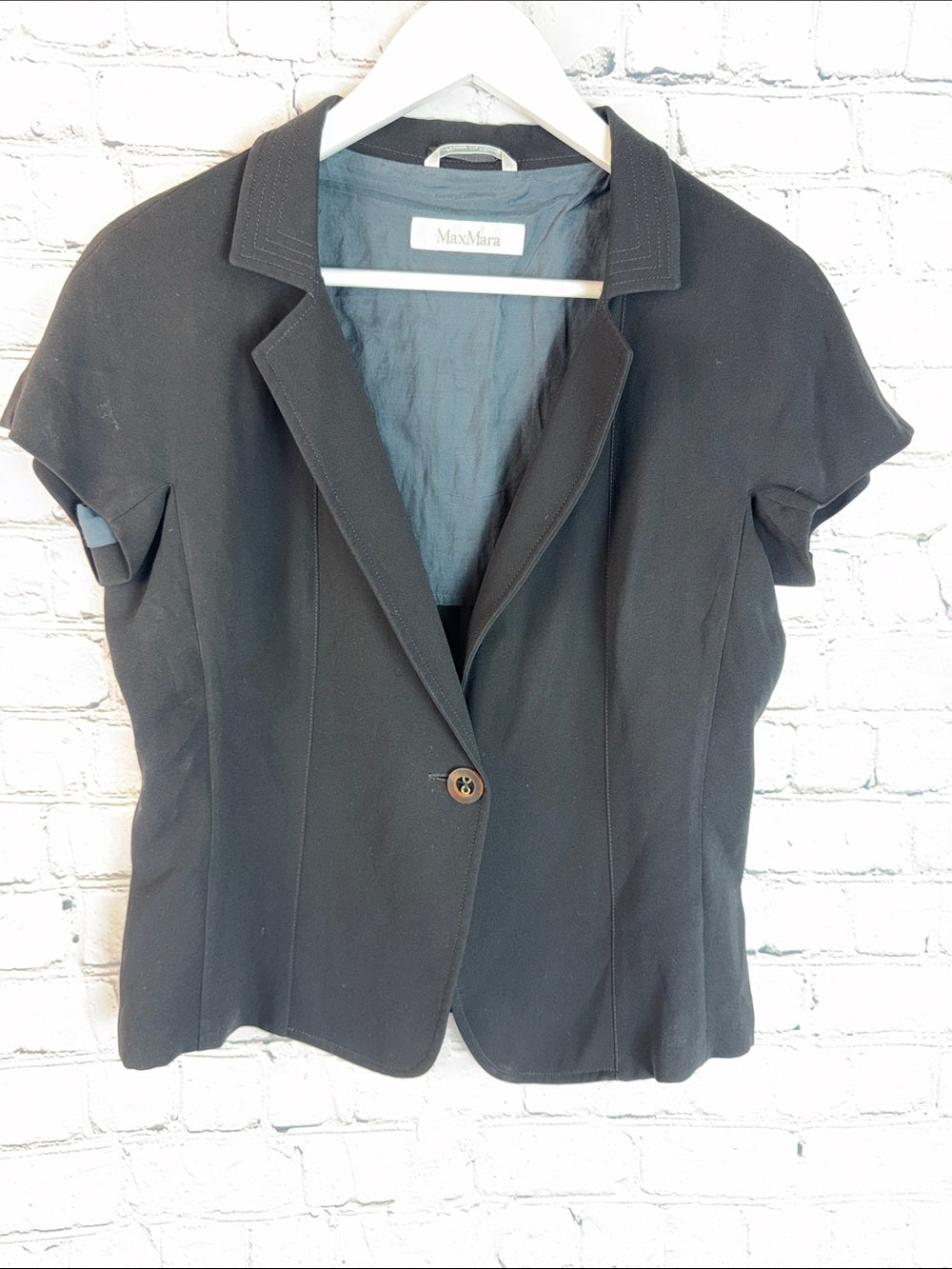 MAX MARA Black Short Sleeve Blazer Made in Italy Single Button