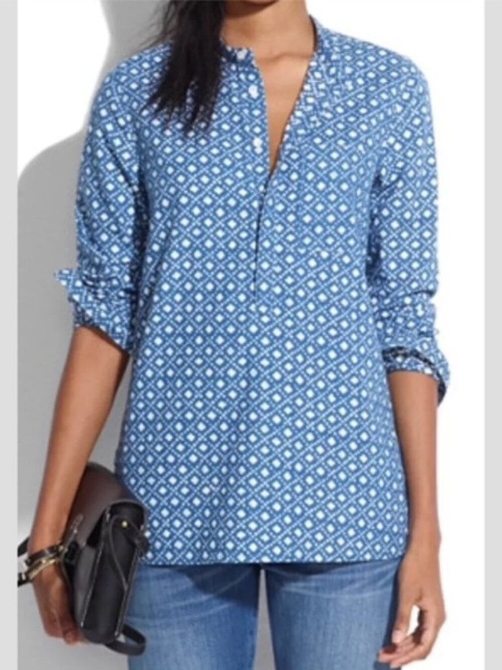 MADEWELL Denim Chambray Floral Stamp Long-Sleeve Button-Front Shirt XS