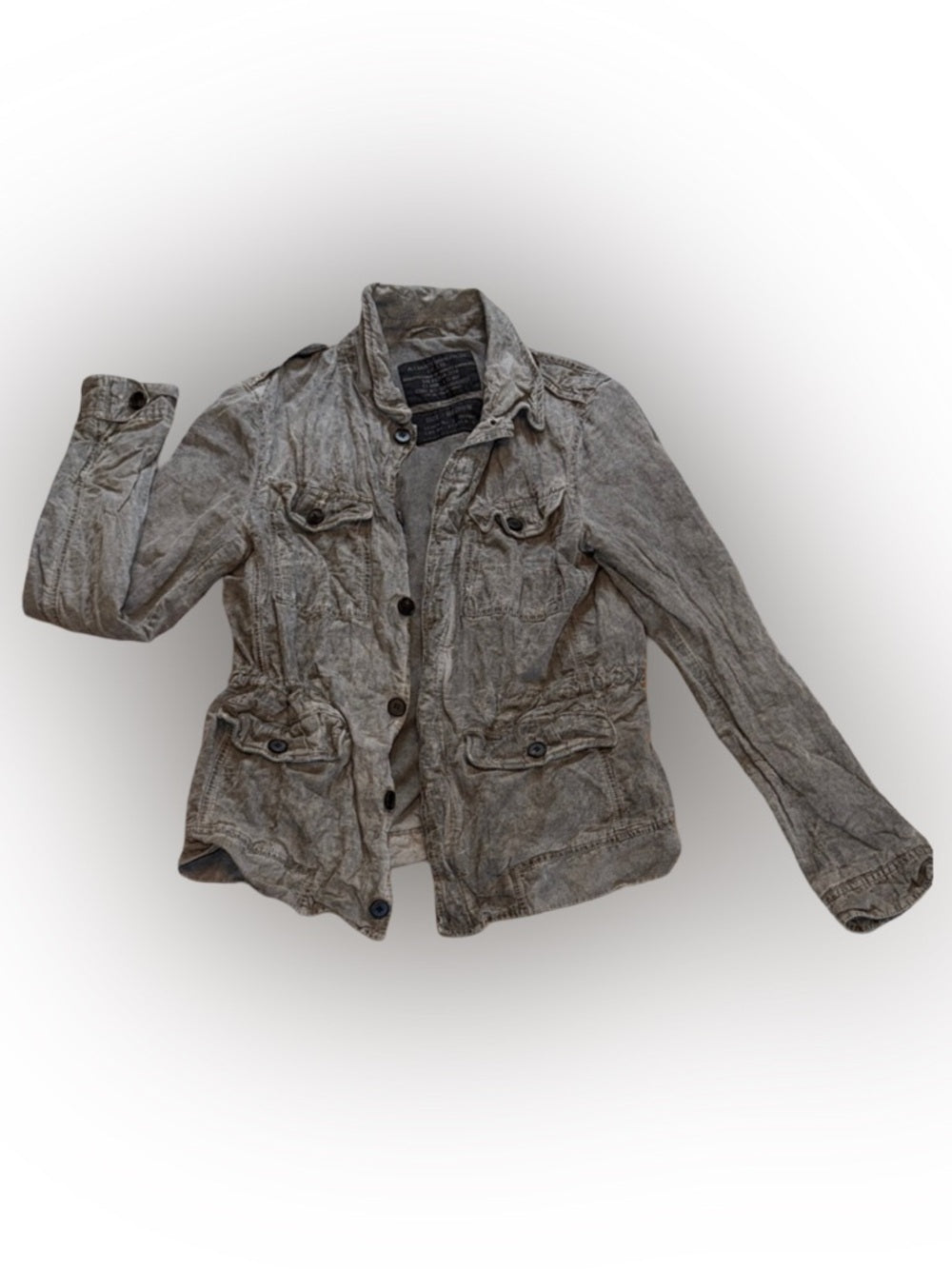 ALLSAINTS Spitalfields Utility Field Jacket Washed Green Gray Canvas M