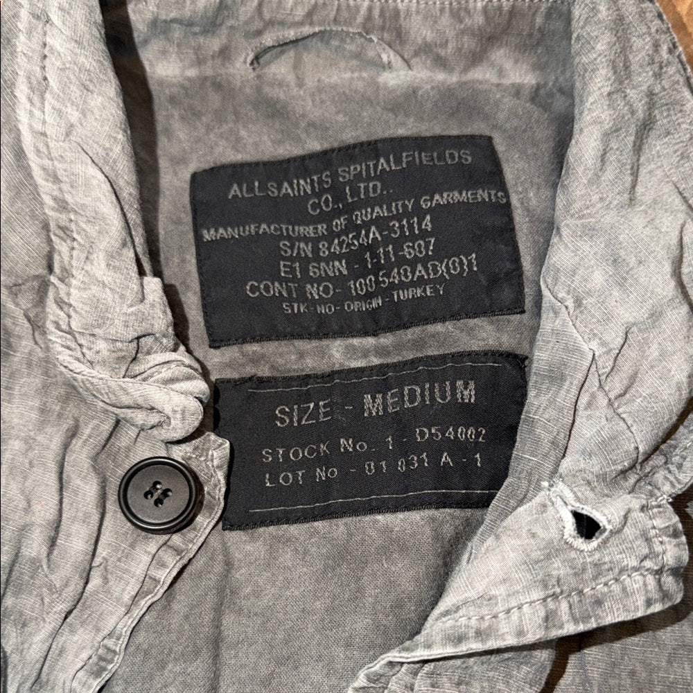 ALLSAINTS Spitalfields Utility Field Jacket Washed Green Gray Canvas M