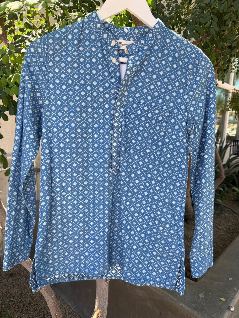 MADEWELL Denim Chambray Floral Stamp Long-Sleeve Button-Front Shirt XS