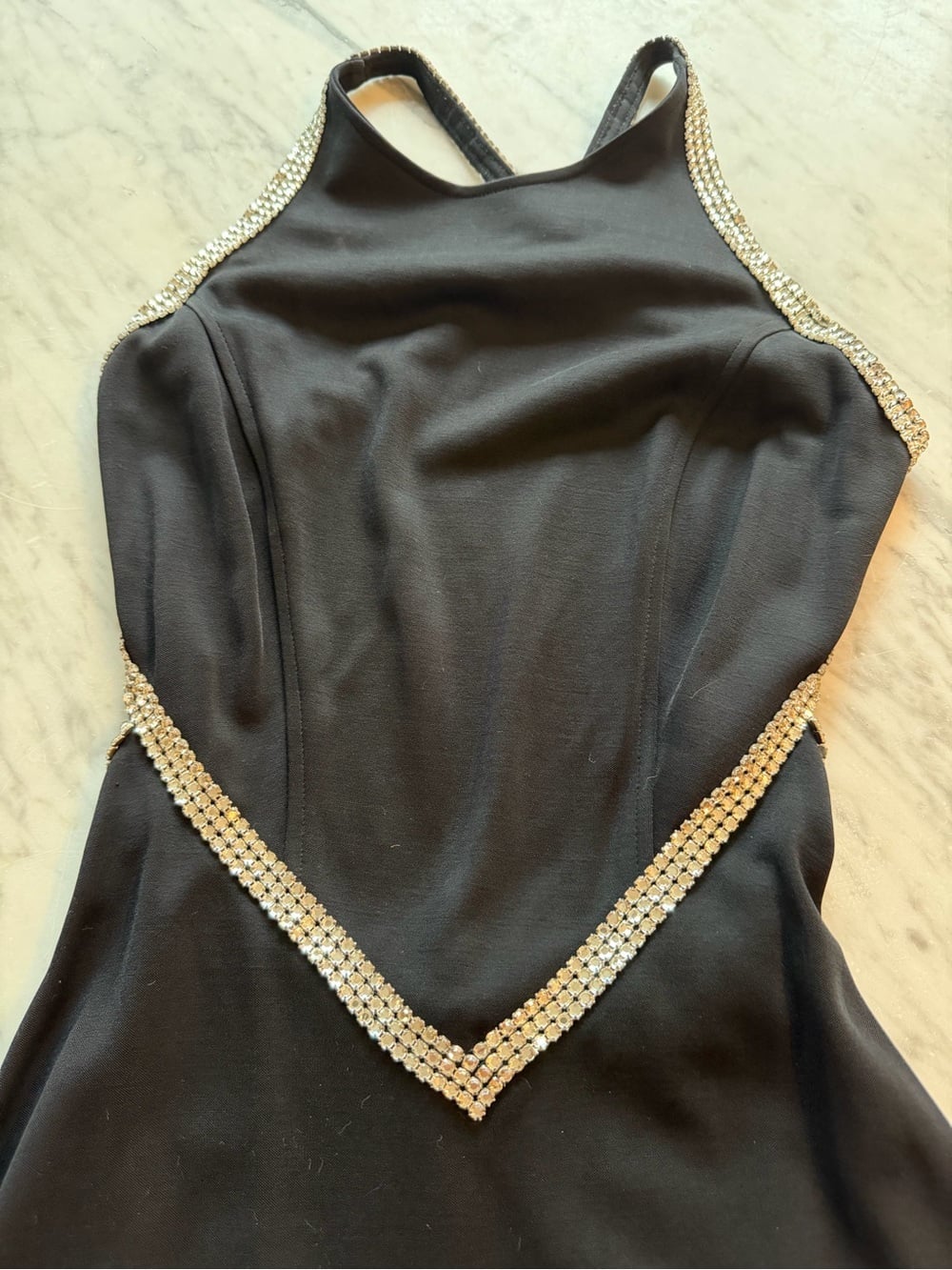 LILLIE RUBIN Black Halter Dress with Rhinestone Trim Size 4