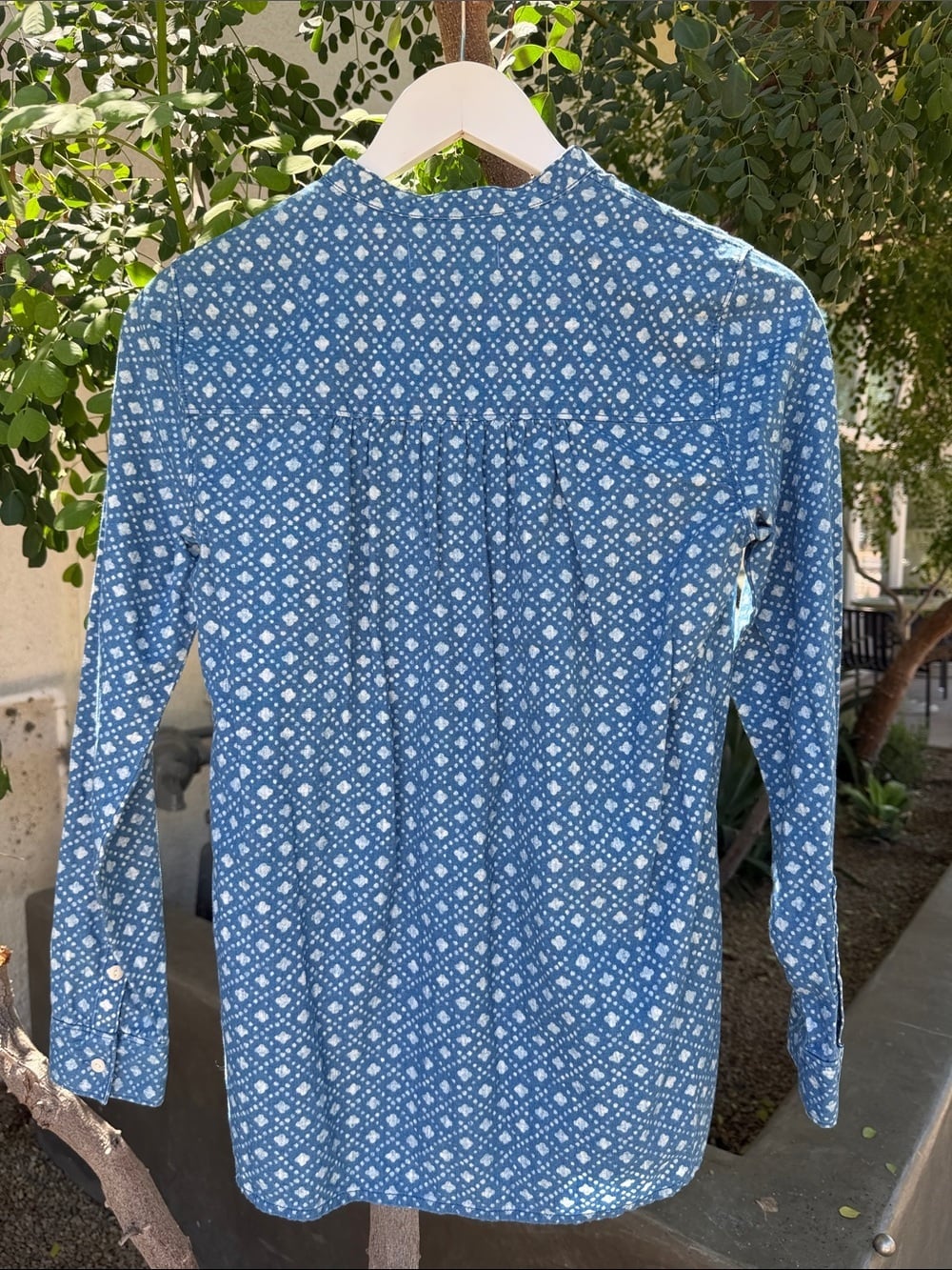 MADEWELL Denim Chambray Floral Stamp Long-Sleeve Button-Front Shirt XS