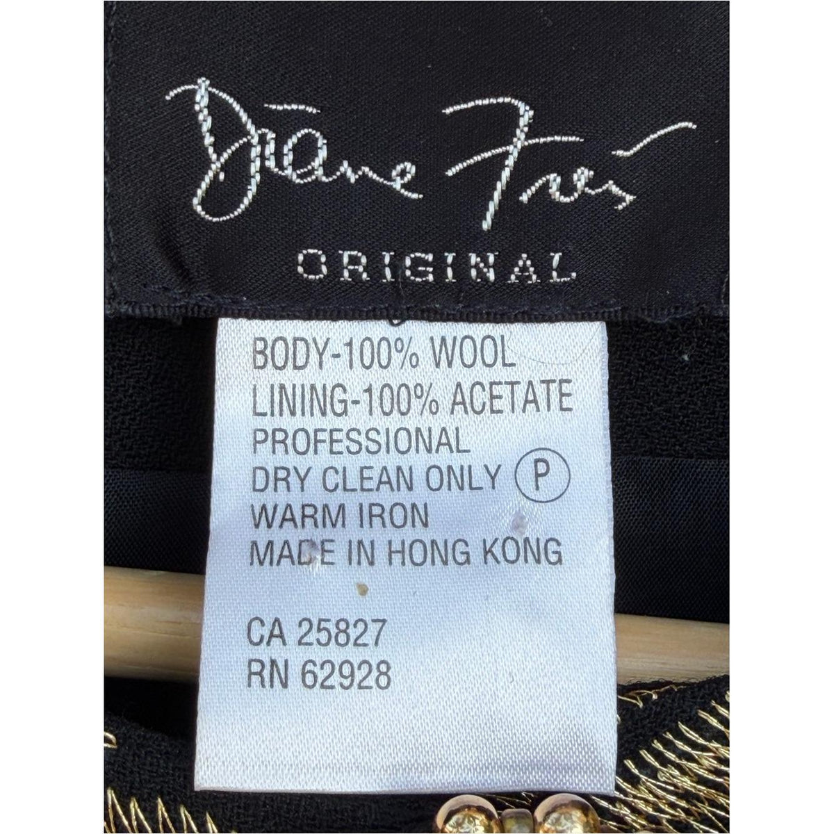 DIANE FREIS Vintage Black Gold Brocade Swing Jacket Embellished Wool Coat