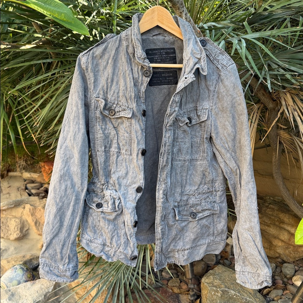 ALLSAINTS Spitalfields Utility Field Jacket Washed Green Gray Canvas M