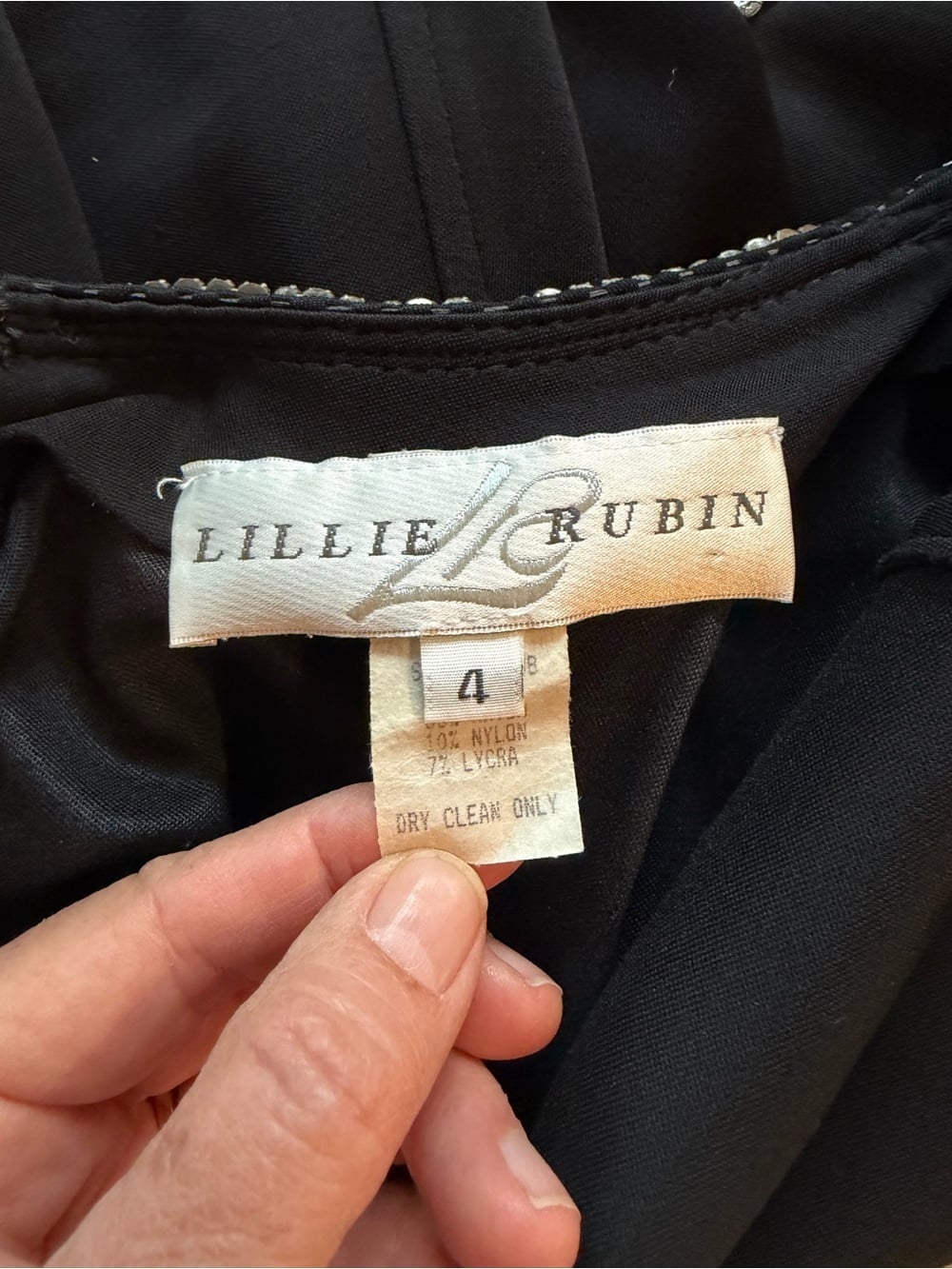 LILLIE RUBIN Black Halter Dress with Rhinestone Trim Size 4