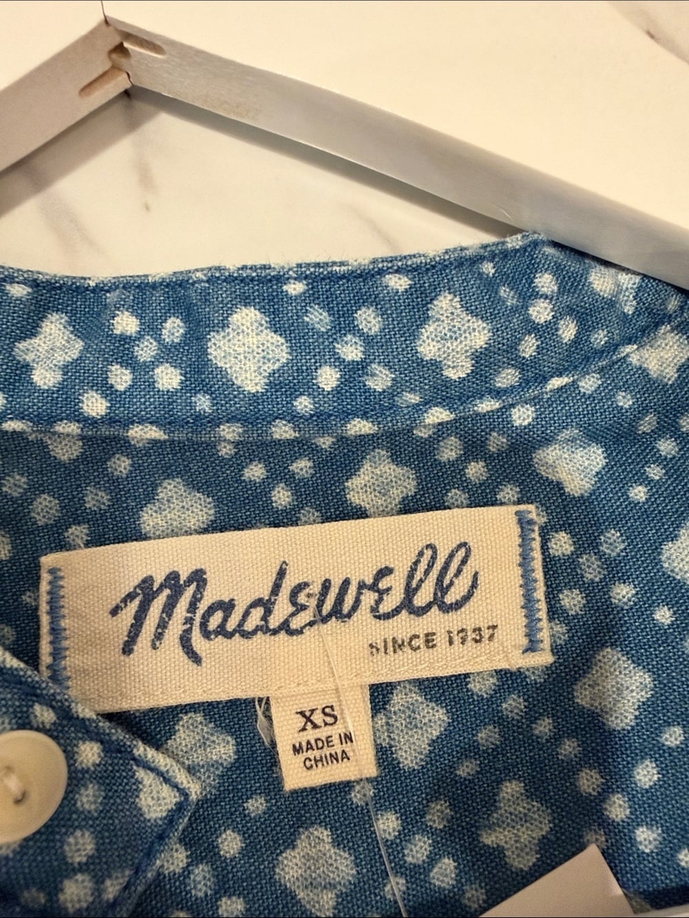 MADEWELL Denim Chambray Floral Stamp Long-Sleeve Button-Front Shirt XS