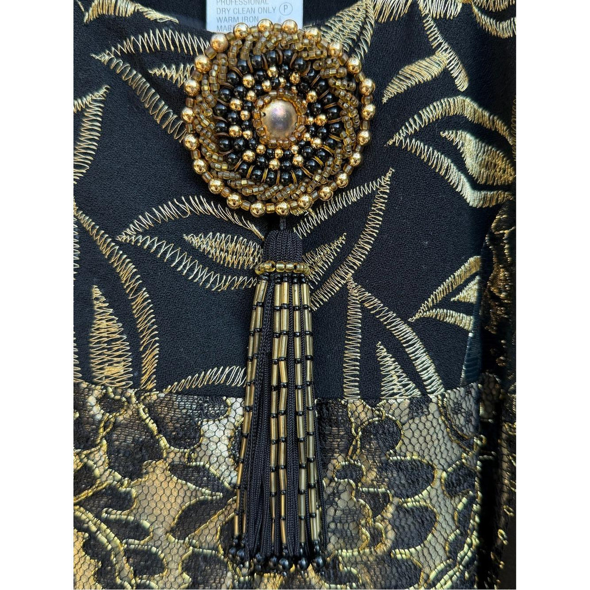 DIANE FREIS Vintage Black Gold Brocade Swing Jacket Embellished Wool Coat