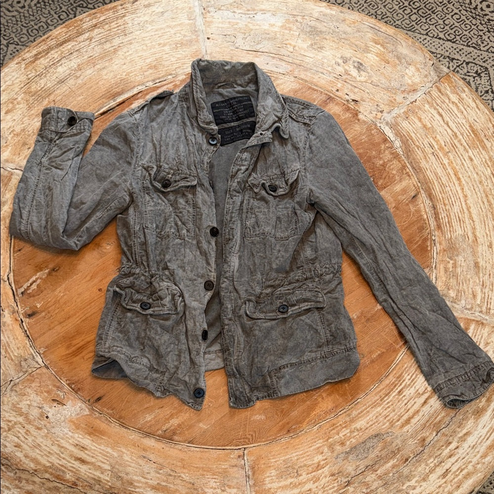 ALLSAINTS Spitalfields Utility Field Jacket Washed Green Gray Canvas M
