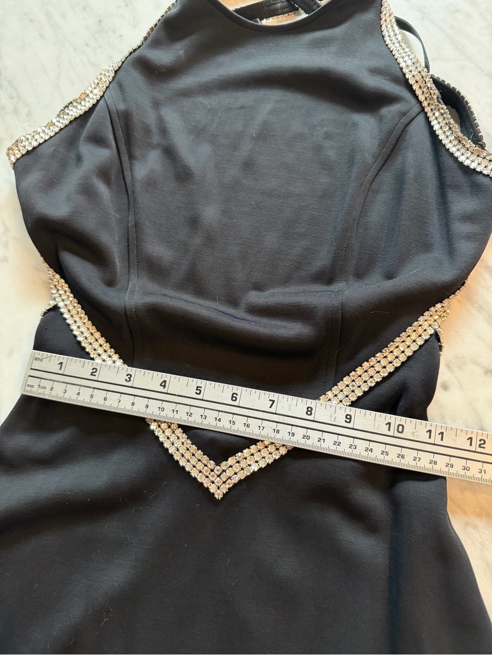 LILLIE RUBIN Black Halter Dress with Rhinestone Trim Size 4