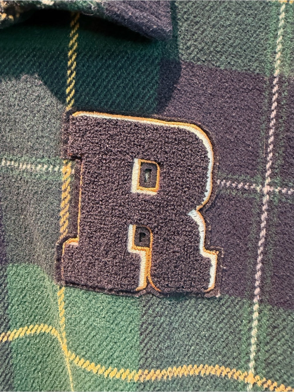 Green Navy Plaid Bomber Jacket Zip Front R Patch