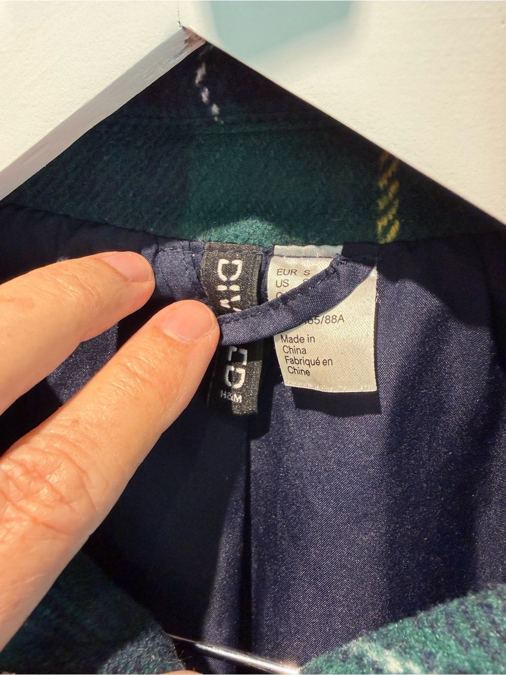 Green Navy Plaid Bomber Jacket Zip Front R Patch